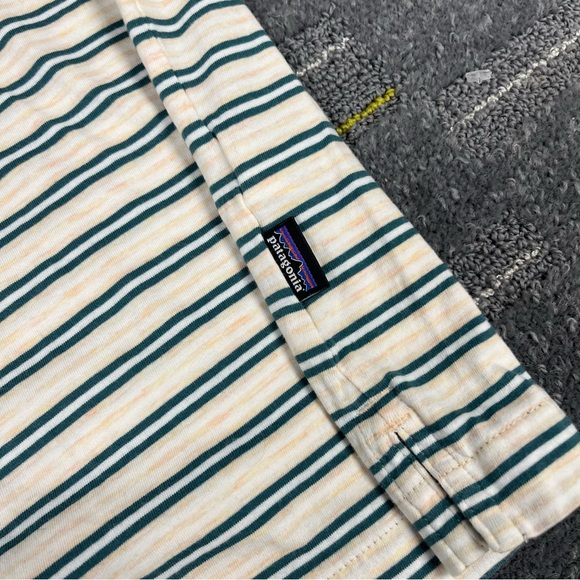Patagonia Men's Squeaky Clean Polo Size XL Tan Green Striped Preppy Cotton EUC - Picture 3 of 9